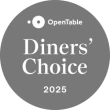 Gray circular badge with "OpenTable Diners' Choice 2025" text.