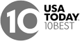 This image contains the logo for "USA TODAY 10BEST," featuring a "10" within a circular design on the left side.