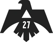 The image features a stylized black eagle with outstretched wings, a triangle on its chest, and the number 27 displayed in the center.