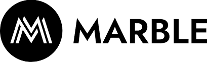 A black circular logo with a stylized white &ldquo;M&rdquo; motif next to the word &ldquo;MARBLE&rdquo; in bold uppercase letters, on a white background.