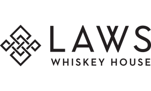 The image shows the logo of Laws Whiskey House, featuring a geometric design and the brand name in bold text.